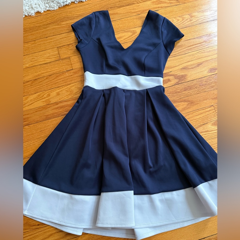 Maru Blue Pleated A-Line Mini Dress with V-Neck